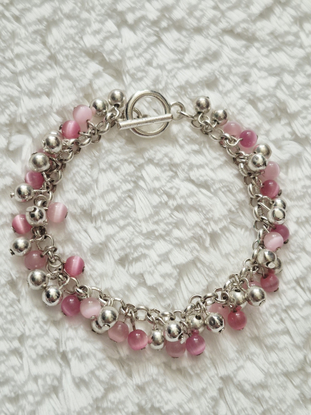 Estate Silver Tone Beaded Charm Bracelet